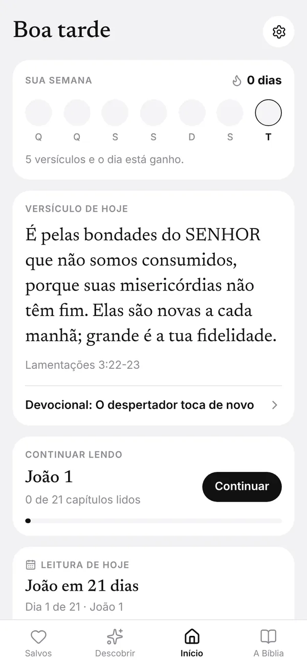 Tela inicial do Maná com a semana, o versículo de hoje e a leitura do dia